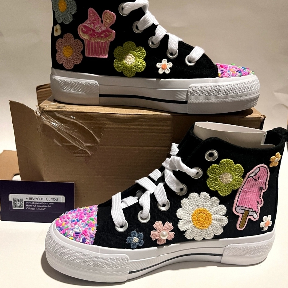 Kids Decorated Floral and Sweet Treats High-Top Sneakers